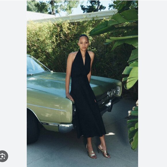 Zara ZW Collection Satin Halter Dress NWT Dark Navy Blogger Size Medium - Picture 6 of 16